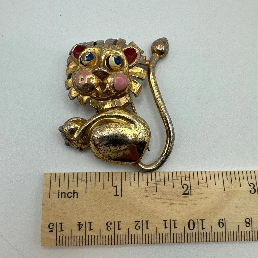 Rare Monet Lion Figural Multi Color Enamel Gold Tone Metal Fur Clip Brooch #713 - Picture 3 of 7